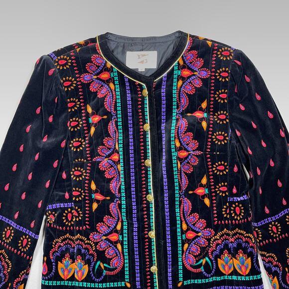 Saxton Hall Jacket Women 8 Velvet Black Embroidered Japan‎ Boho Kodachcore - Picture 2 of 11